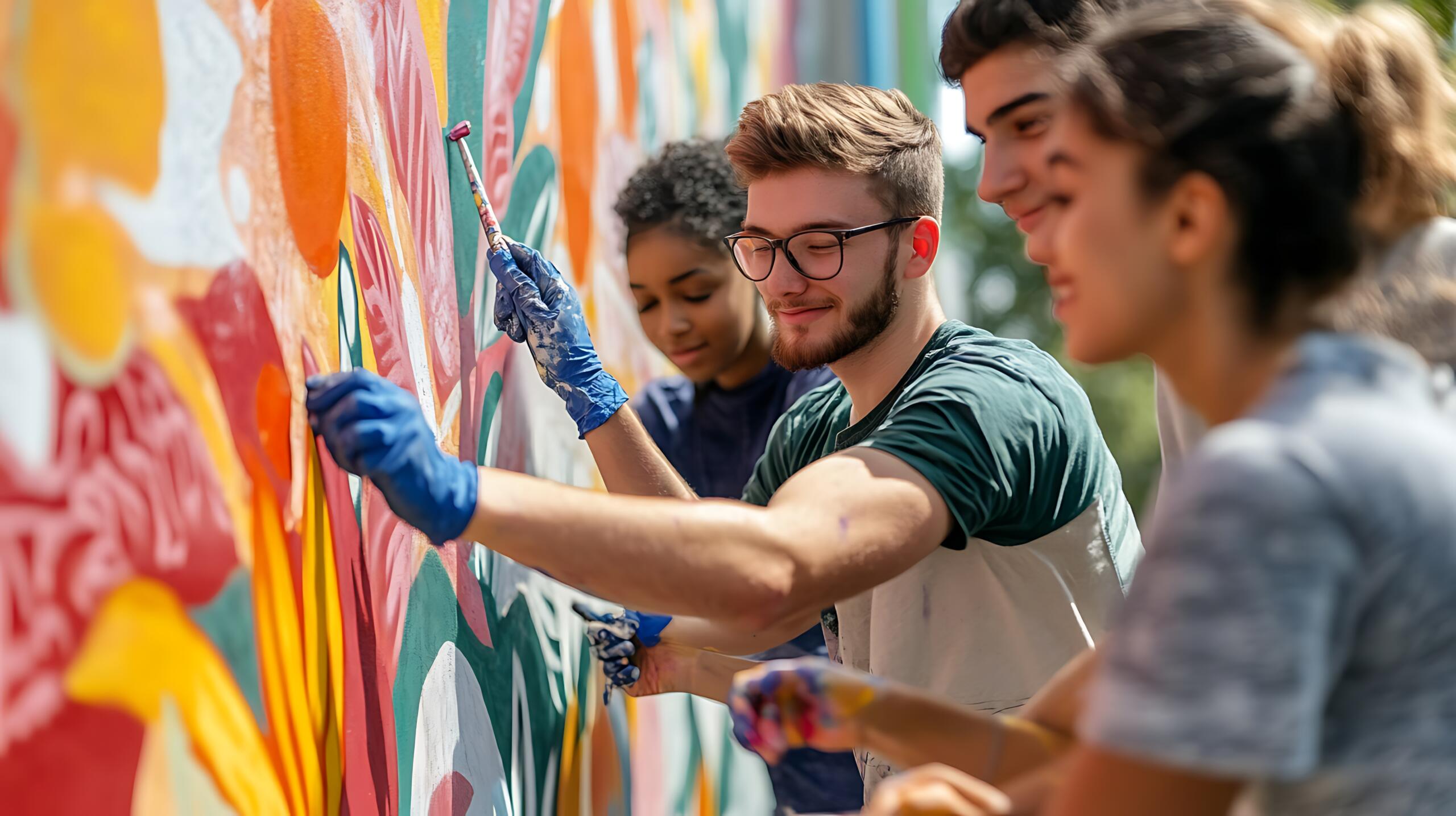 Photo jeunes qui peignent un murs